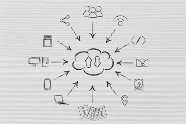 Concept of big data processing and cloud computing clipart