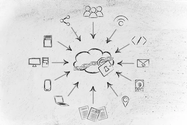 Concept van grote gegevensverwerking en cloud computing — Stockfoto