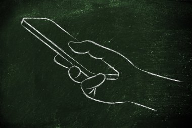 Cep telefonu illüstrasyon tutan el