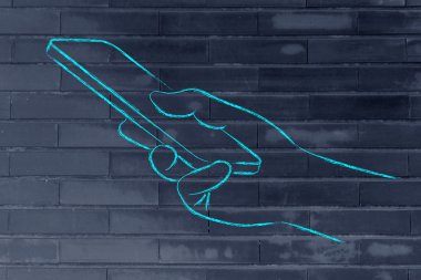 Cep telefonu illüstrasyon tutan el