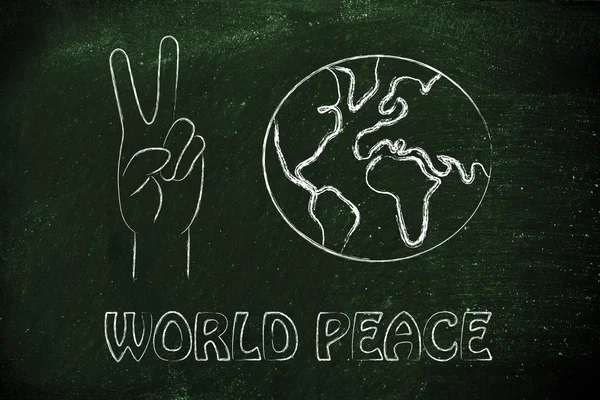 Globe et mains en signe de paix — Photo