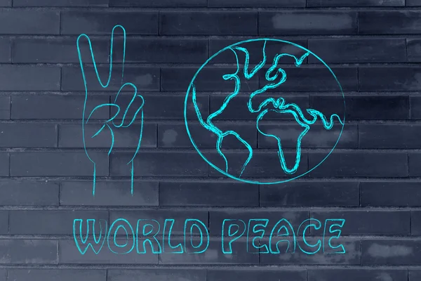 Globe et mains en signe de paix — Photo