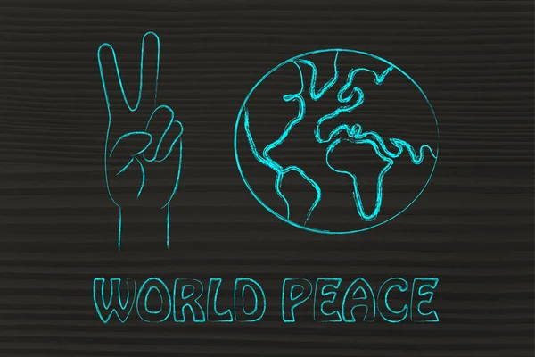 Globo e mani che fanno segno di pace — Foto Stock