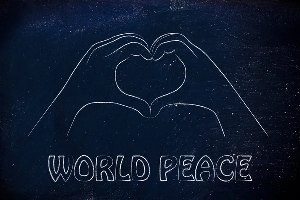 Signo del corazón con palabras de paz mundial — Foto de Stock