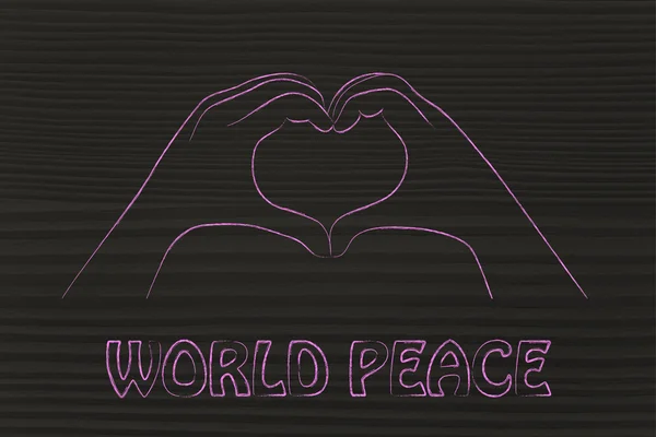 Sinal de coração com palavras de paz mundial — Fotografia de Stock