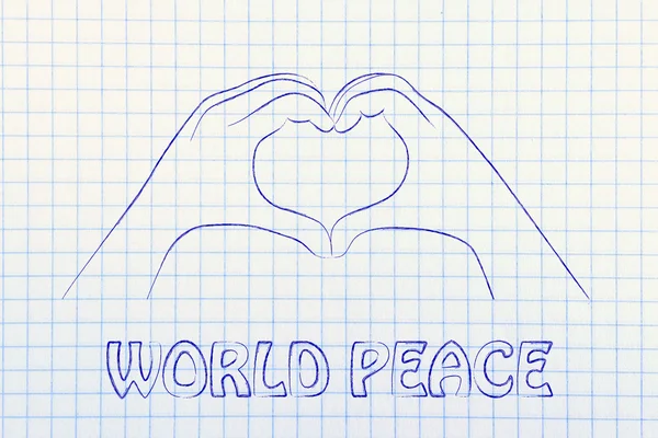 Hart teken met wereld vrede woorden — Stockfoto