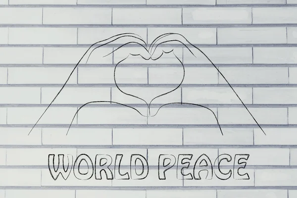 Signo del corazón con palabras de paz mundial — Foto de Stock