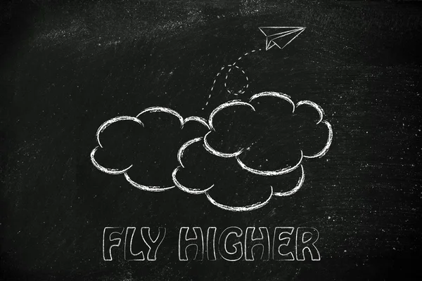 Fly higher illustration with paper airplane — Stock Photo, Image