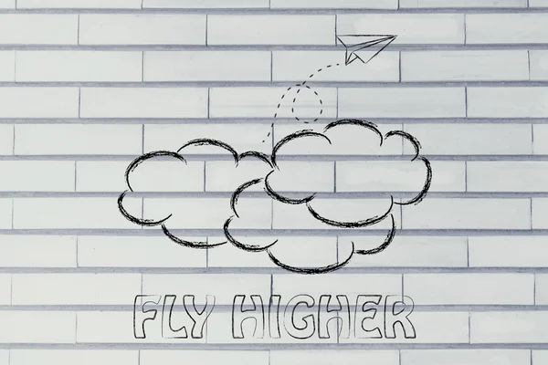 Fly higher illustration with paper airplane — Stock Photo, Image