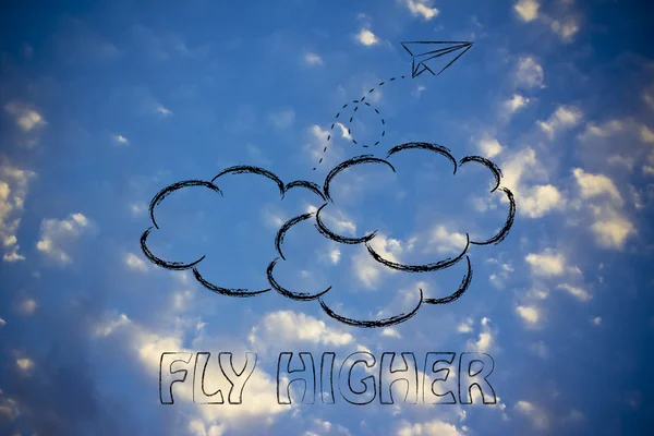 Fly higher illustration with paper airplane — Stock Photo, Image