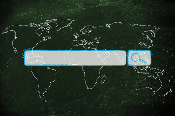 Mapa do mundo com barra de pesquisa na internet — Fotografia de Stock