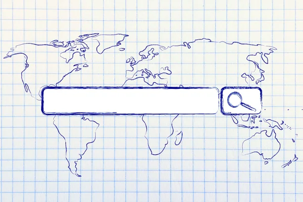 Mapa do mundo com barra de pesquisa na internet — Fotografia de Stock