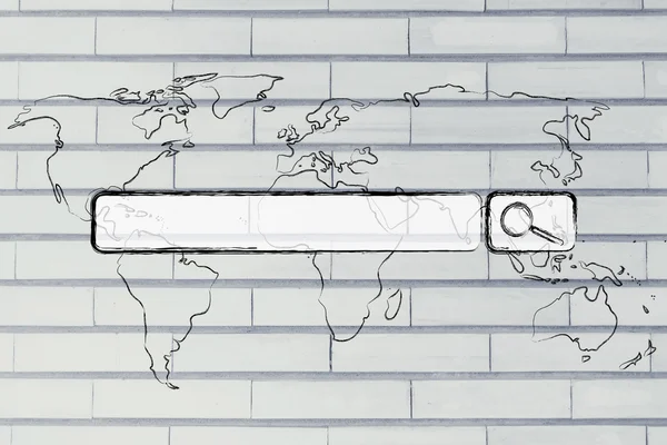 Mapa del mundo con barra de búsqueda de Internet —  Fotos de Stock