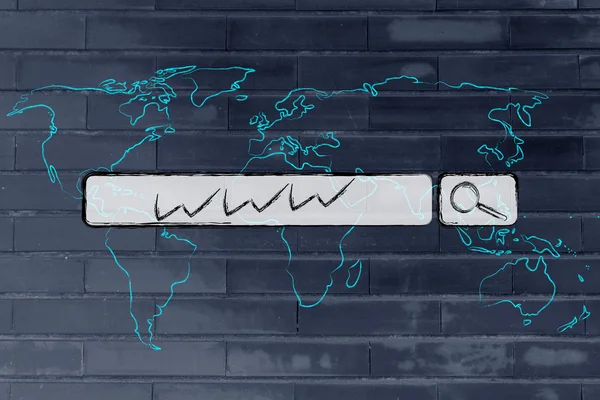 Mapa del mundo con barra de búsqueda de Internet —  Fotos de Stock