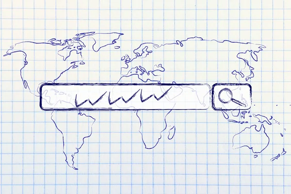 Mapa do mundo com barra de pesquisa na internet — Fotografia de Stock