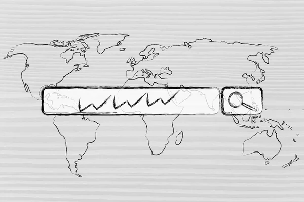 Παγκόσμιο χάρτη με γραμμή αναζήτησης στο Διαδίκτυο — Φωτογραφία Αρχείου
