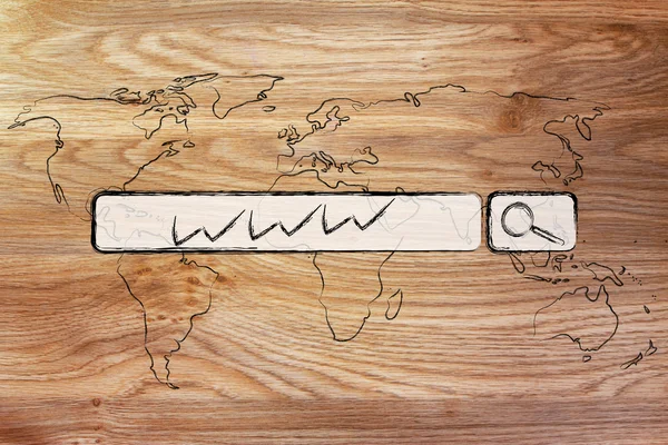 World map with internet search bar — Stock Photo, Image