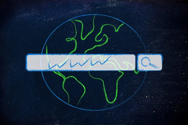 Internet arama çubuğu ile Dünya Haritası — Stok fotoğraf