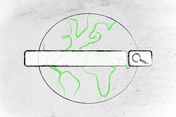 Mapa del mundo con barra de búsqueda de Internet — Foto de Stock