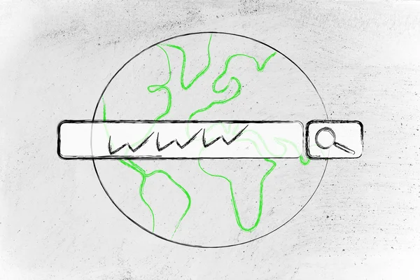 Mapa del mundo con barra de búsqueda de Internet — Foto de Stock