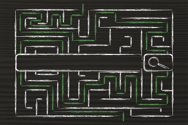 Search bar surrounded by a maze — Stock Photo, Image