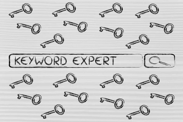 Search engine bar with tags about Keyword experts — Stock Photo, Image