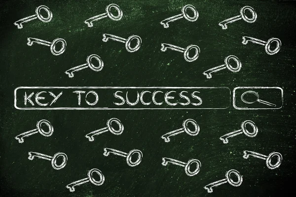 Search engine bar with tags about finding the key to success — Stock Photo, Image