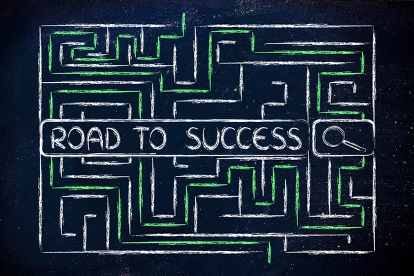 Labirinto com etiquetas de pesquisa sobre o caminho para o sucesso — Fotografia de Stock