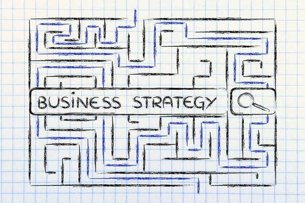 Лабиринт с тегами поиска о бизнес-стратегии — стоковое фото