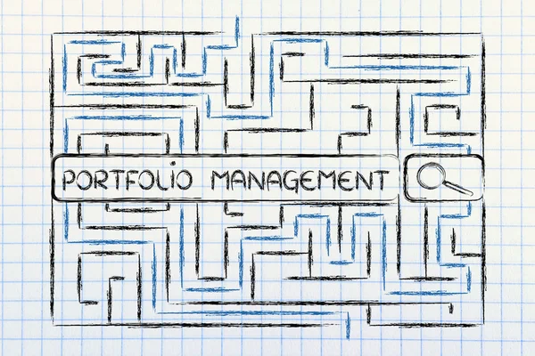 Maze with search tags about portfolio management — Stock Photo, Image