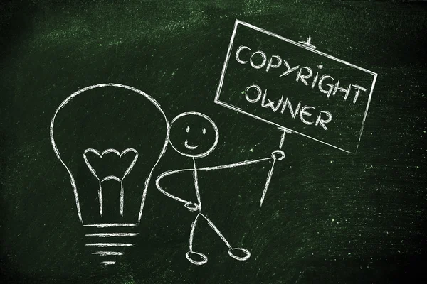 Uomo divertente proprietario del copyright con la sua idea — Foto Stock