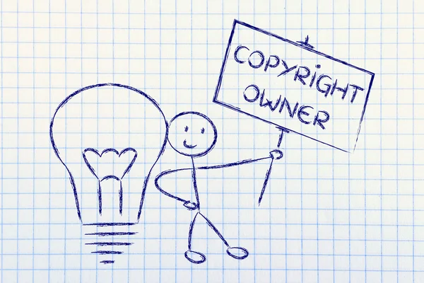 Uomo divertente proprietario del copyright con la sua idea — Foto Stock