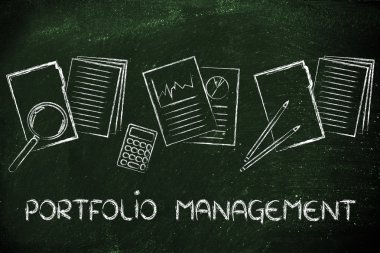 portfolio management: folder, stats and budget clipart