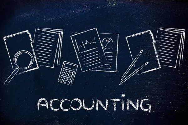 Accounting: design with business documents and stats — Stock Photo, Image