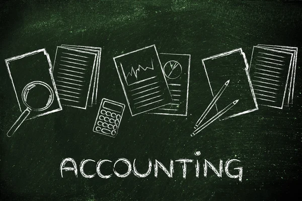 Accounting: design with business documents and stats — Stock Photo, Image