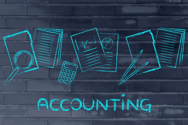 Accounting: design with business documents and stats — Stock Photo, Image