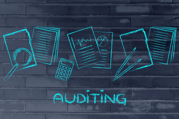 Auditing procedures: design with business documents and stats — Stock Photo, Image