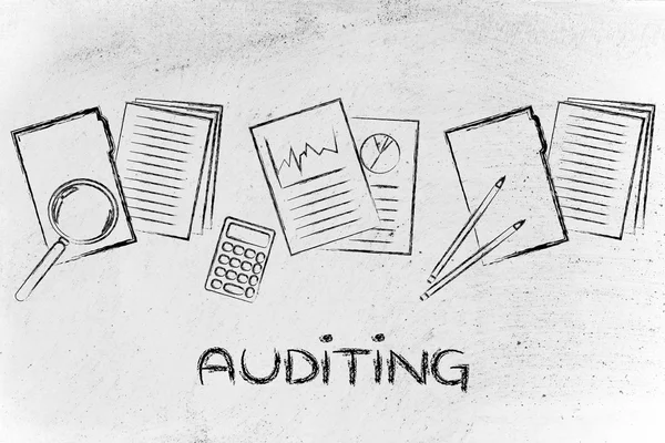 Auditing procedures: design with business documents and stats — Stock Photo, Image