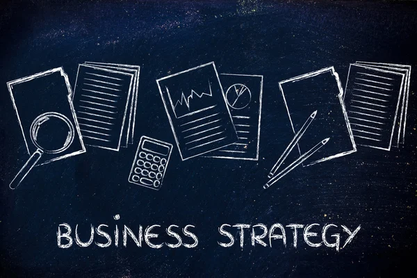 Business strategy: folders with documents, stats and budget — Stock Photo, Image