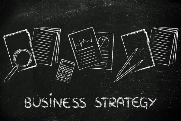 Strategia aziendale: cartelle con documenti, statistiche e budget — Foto Stock