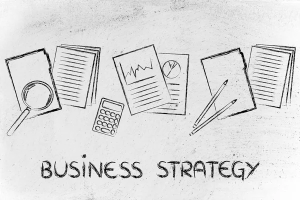Estrategia de negocio: carpetas con documentos, estadísticas y presupuesto —  Fotos de Stock