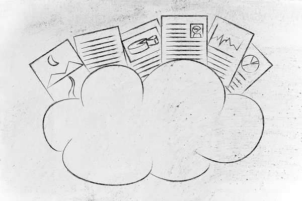 Cloud computing, funny documents on top of a cloud — Stock Photo, Image