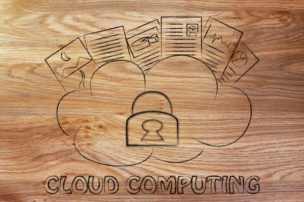 Cloud computing, funny documents on top of a cloud — Stock Photo, Image