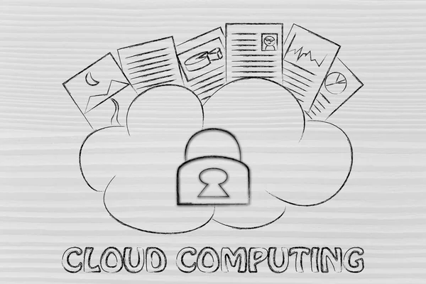 Cloud Computing, lustige Dokumente auf einer Wolke — Stockfoto