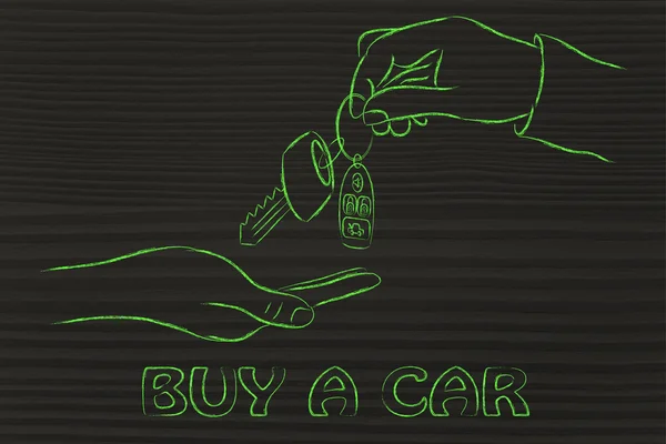 Händerna utbyta bilnycklar med fjärrkontroll — Stockfoto