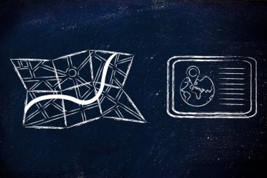 Kağıt harita ve gps bilgi ile tablet