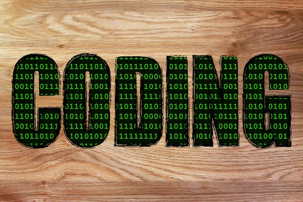 Illustration of the word Coding with a binary code pattern — Stock Photo, Image