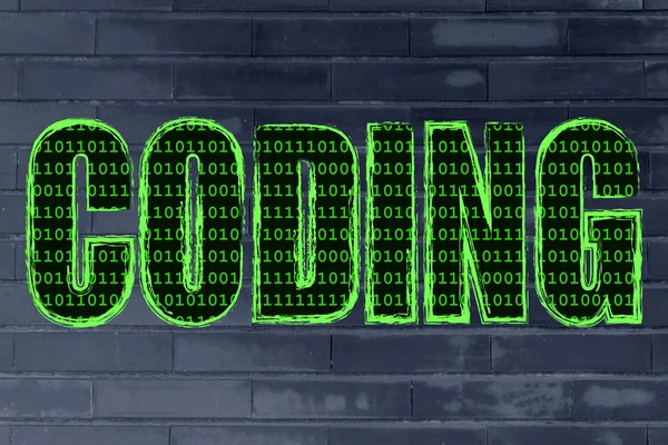 Ilustrasi dari kata Coding dengan pola kode biner — Stok Foto