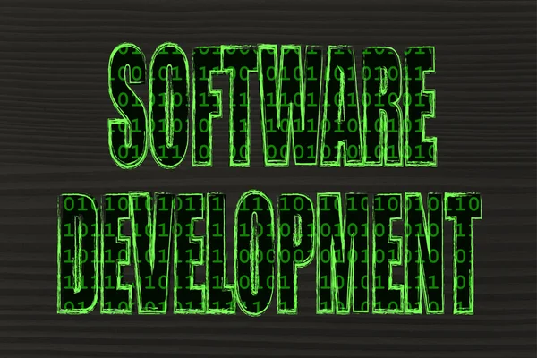 Ilustrace slova vývoj softwaru pomocí binárního kódu — Stock fotografie