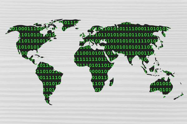 Mappa del mondo fatta di sovrapposizione di codice binario — Foto Stock